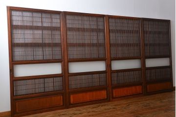 腰板欅材!裏障子付き上質な格子戸4枚セット