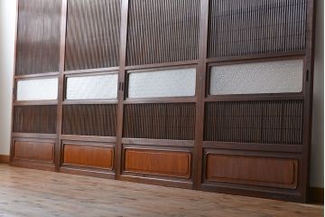 腰板欅材!裏障子付き上質な格子戸4枚セット