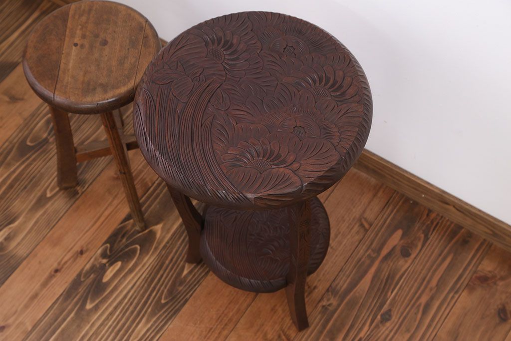 アンティーク雑貨　中古　日光彫　美しい花台