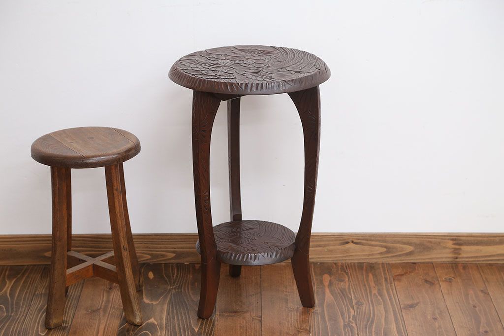 アンティーク雑貨　中古　日光彫　美しい花台