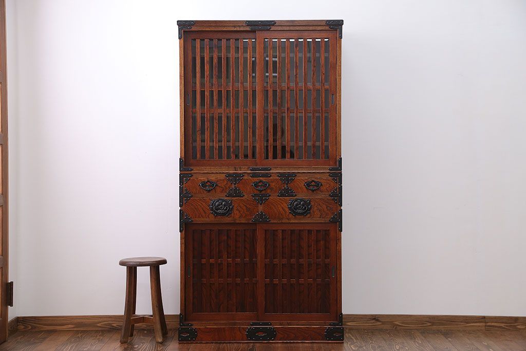 中古　欅材!岩谷堂特注　重ね水屋箪笥(定価70万円)