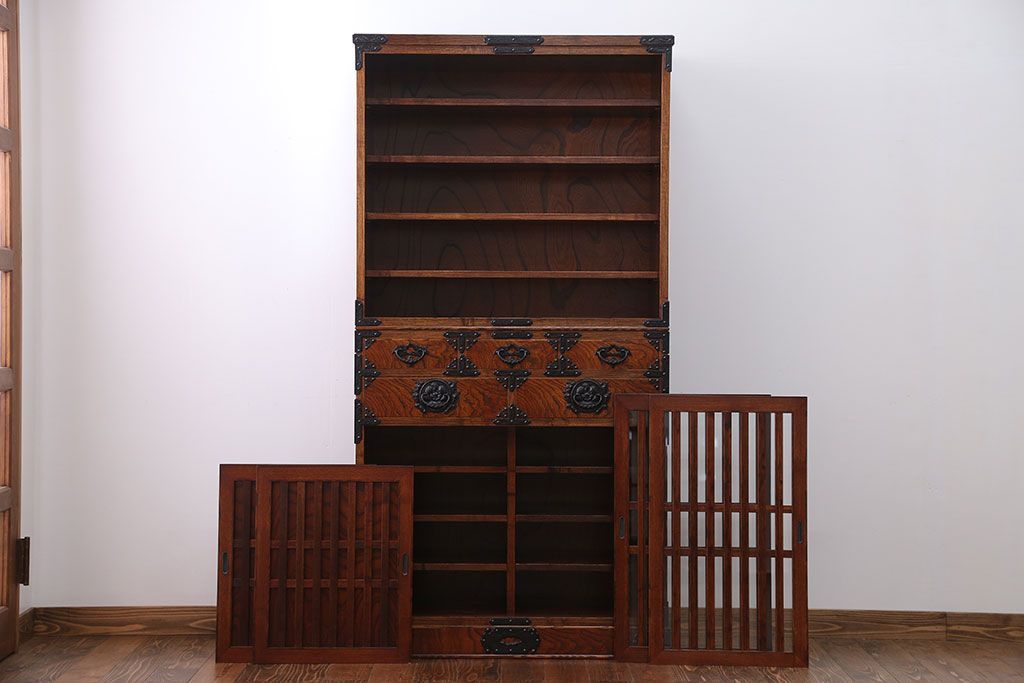 中古　欅材!岩谷堂特注　重ね水屋箪笥(定価70万円)