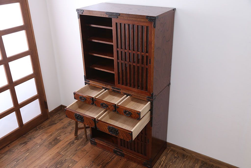 中古　欅材!岩谷堂特注　重ね水屋箪笥(定価70万円)