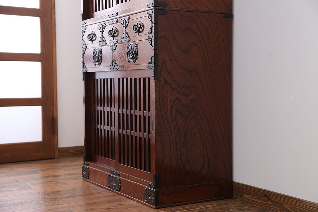 中古　欅材!岩谷堂特注　重ね水屋箪笥(定価70万円)