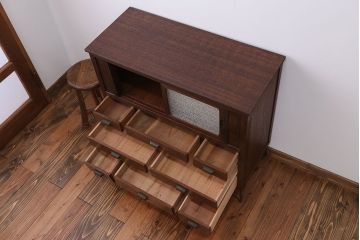 アンティーク家具　和製アンティーク　ダイヤガラス入り!引き出しいっぱい収納棚