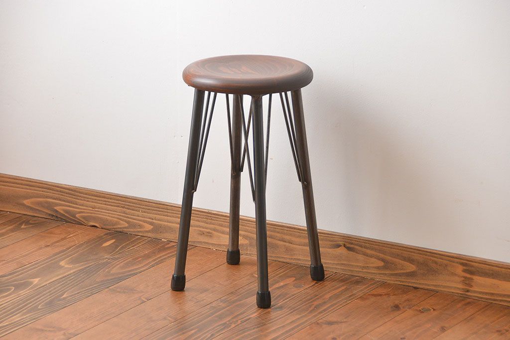 ヴィンテージ 鉄脚スツール 古い鉄足のスツール ジャパンヴィンテージ スクエアスツール