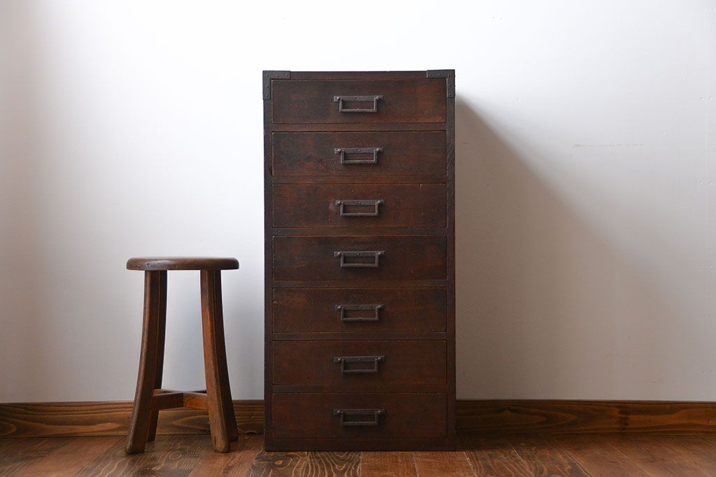 アンティーク家具　古民具・骨董　角手　縦型時代箪笥