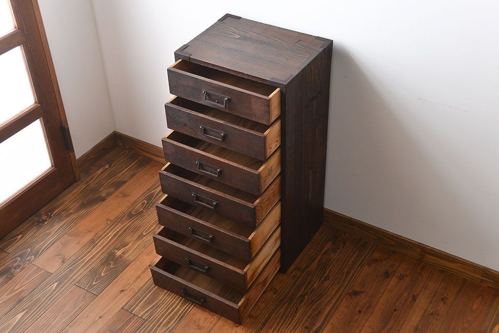 アンティーク家具　古民具・骨董　角手　縦型時代箪笥
