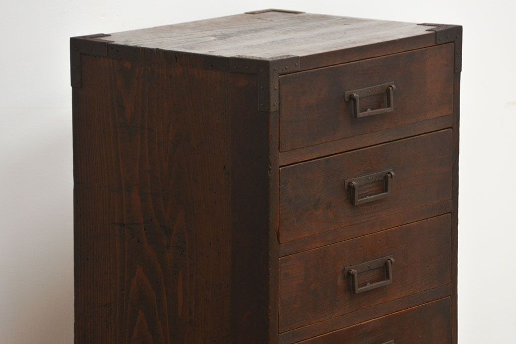 アンティーク家具　古民具・骨董　角手　縦型時代箪笥