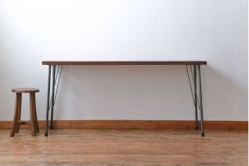 アンティーク家具　天板一枚板　古材を使った鉄脚テーブル