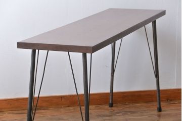 アンティーク家具　天板一枚板　古材を使った鉄脚テーブル