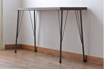 アンティーク家具　天板一枚板　古材を使った鉄脚テーブル