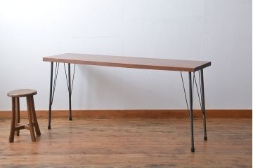 アンティーク家具　天板一枚板　古材を使った鉄脚テーブル