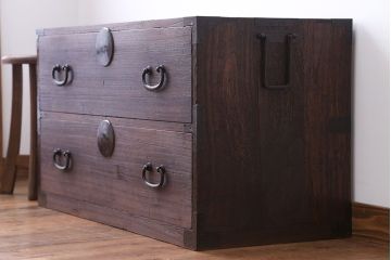 アンティーク家具　古民具・骨董　シンプルな時代箪笥ローボード(2)