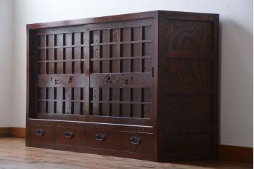 中古　欅の木目が美しい水屋箪笥(1)