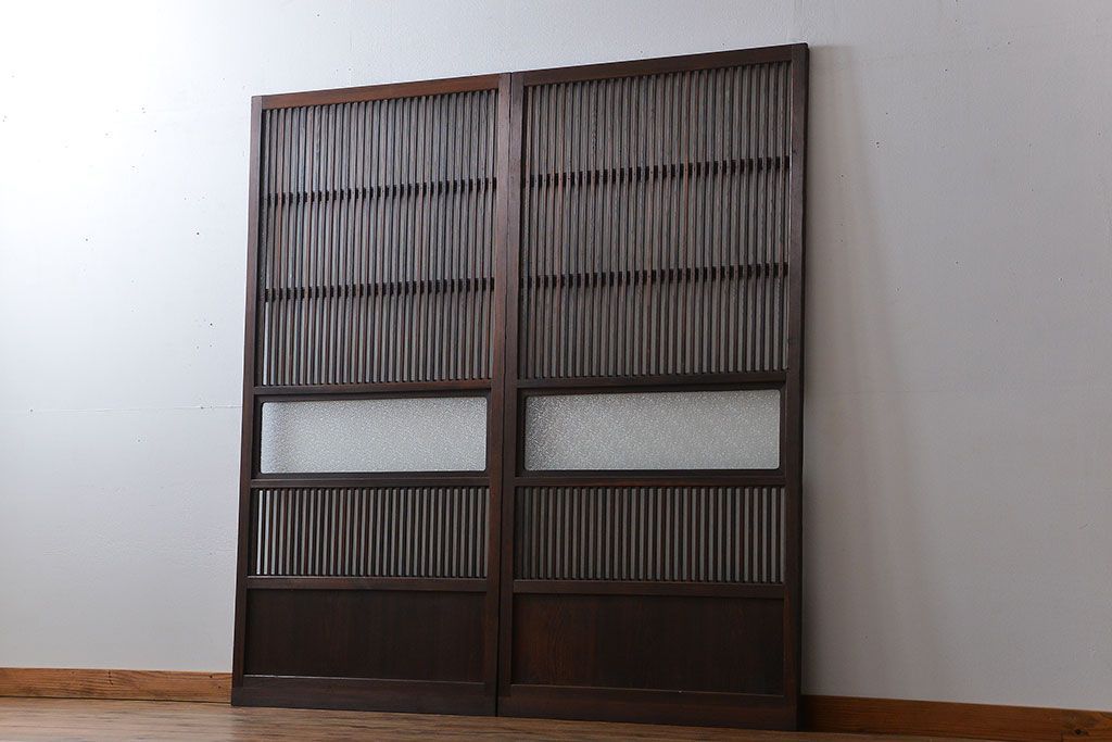 古民具・骨董　ガラス入り格子戸2枚セット