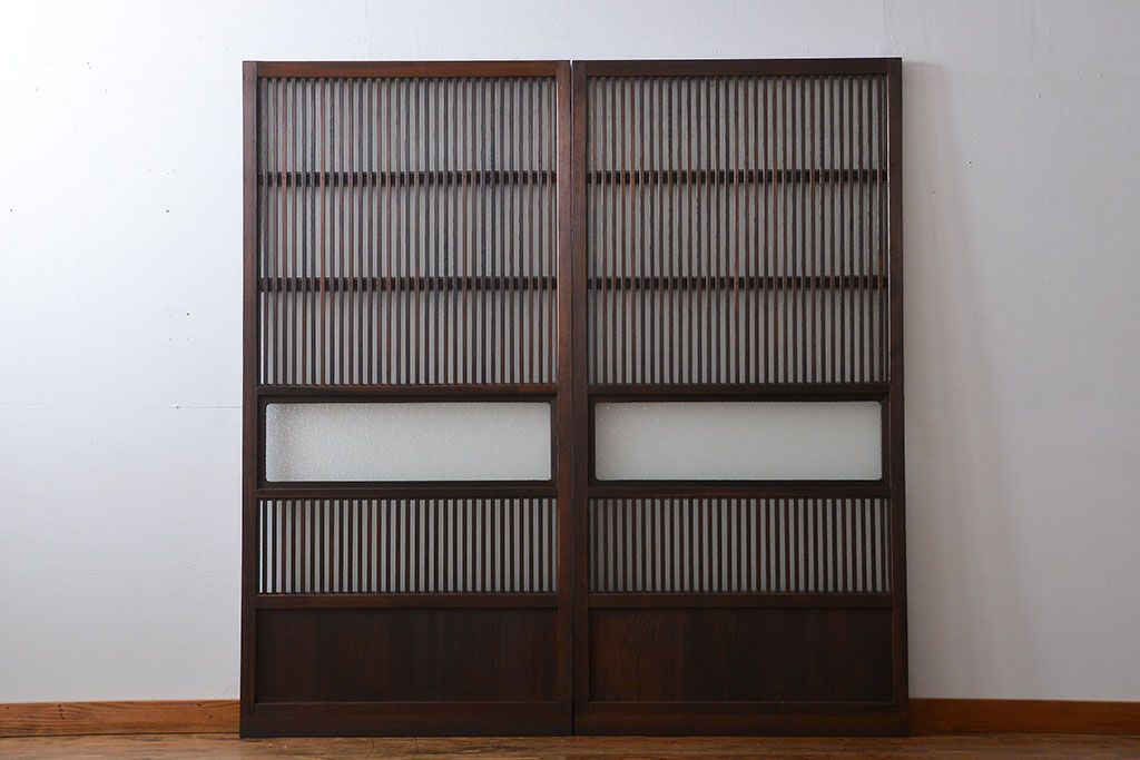 古民具・骨董　ガラス入り格子戸2枚セット