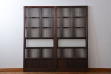 古民具・骨董　ガラス入り格子戸2枚セット