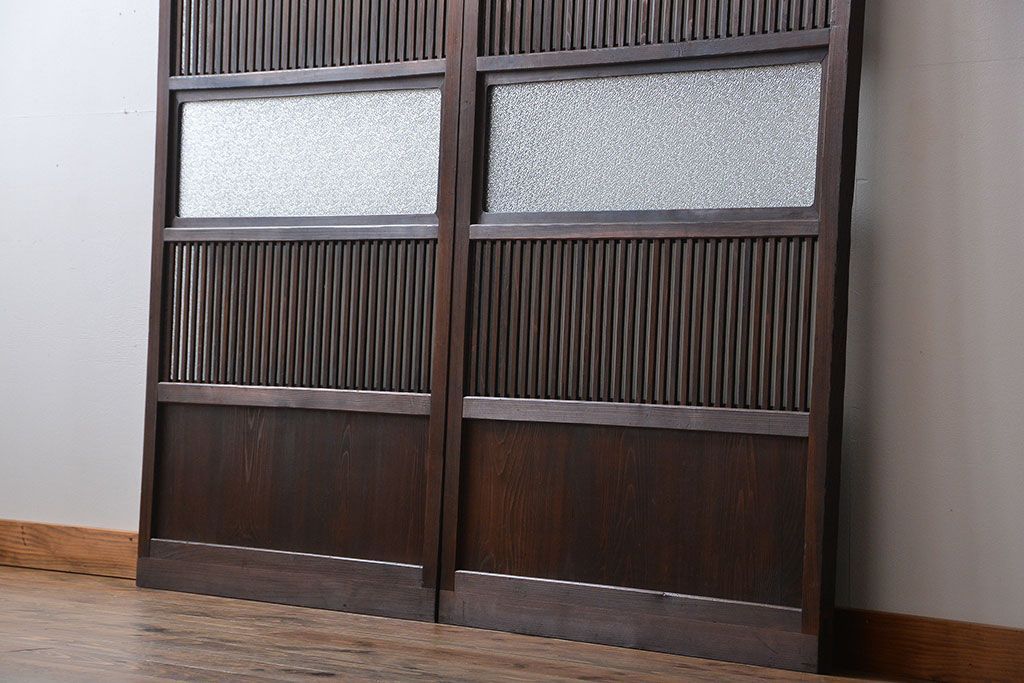 古民具・骨董　ガラス入り格子戸2枚セット