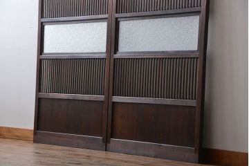 古民具・骨董　ガラス入り格子戸2枚セット