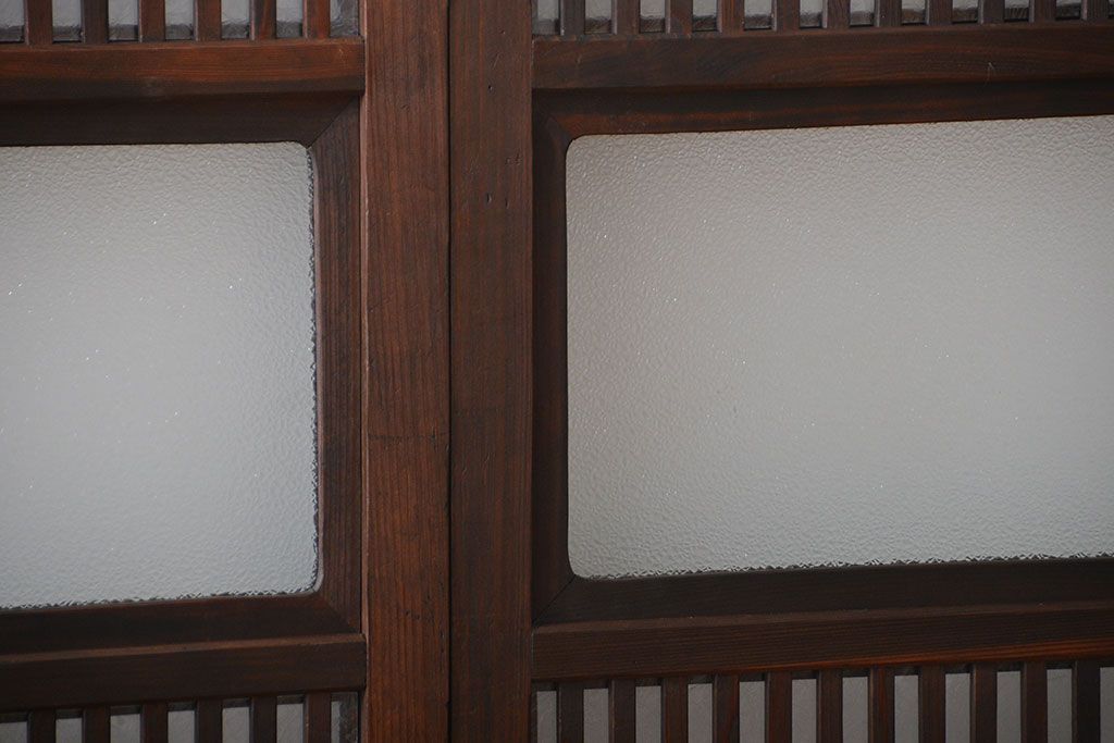 古民具・骨董　ガラス入り格子戸2枚セット