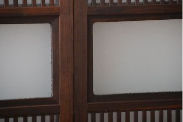 古民具・骨董　ガラス入り格子戸2枚セット