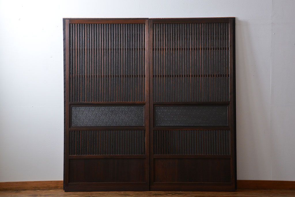 古民具・骨董　ガラス入り格子戸2枚セット