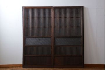 古民具・骨董　ガラス入り格子戸2枚セット