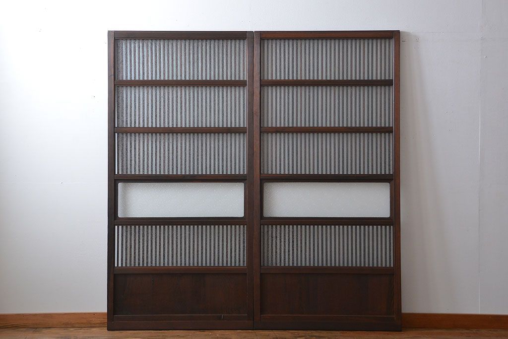 古民具・骨董　ガラス入り格子戸2枚セット