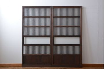 古民具・骨董　ガラス入り格子戸2枚セット