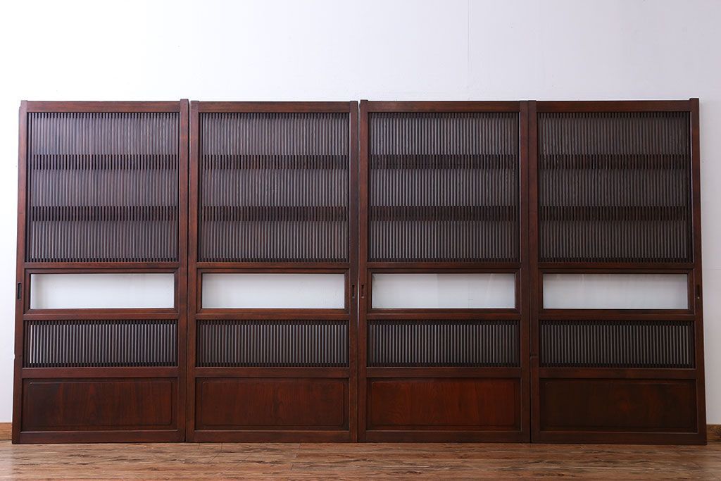 古民具・骨董　裏ガラス付き　格子戸4枚セット(3)