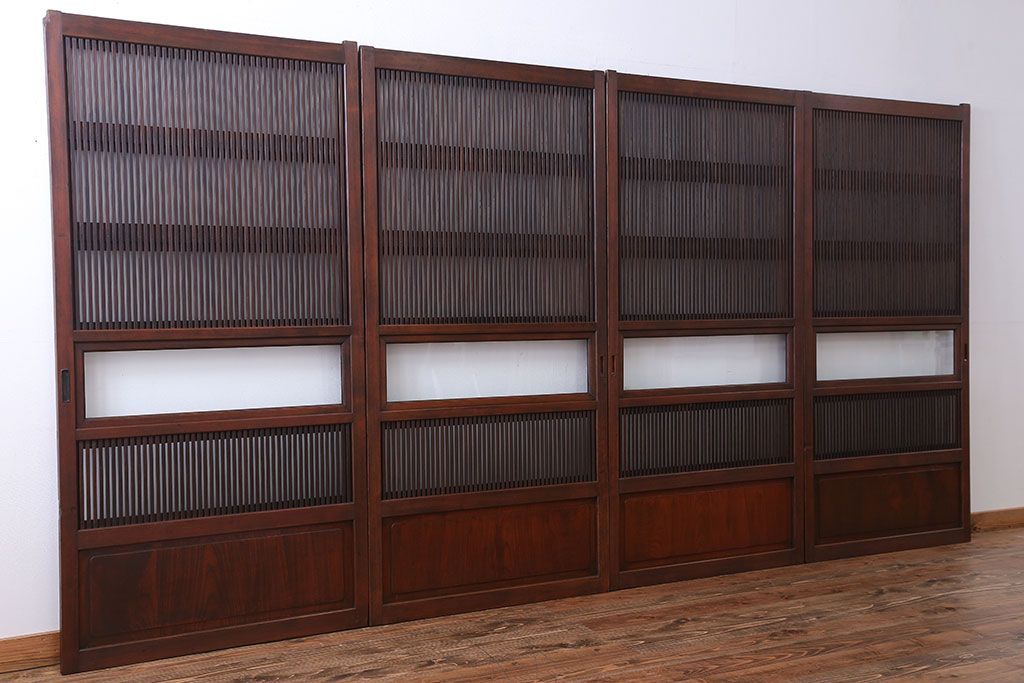 古民具・骨董　裏ガラス付き　格子戸4枚セット(3)