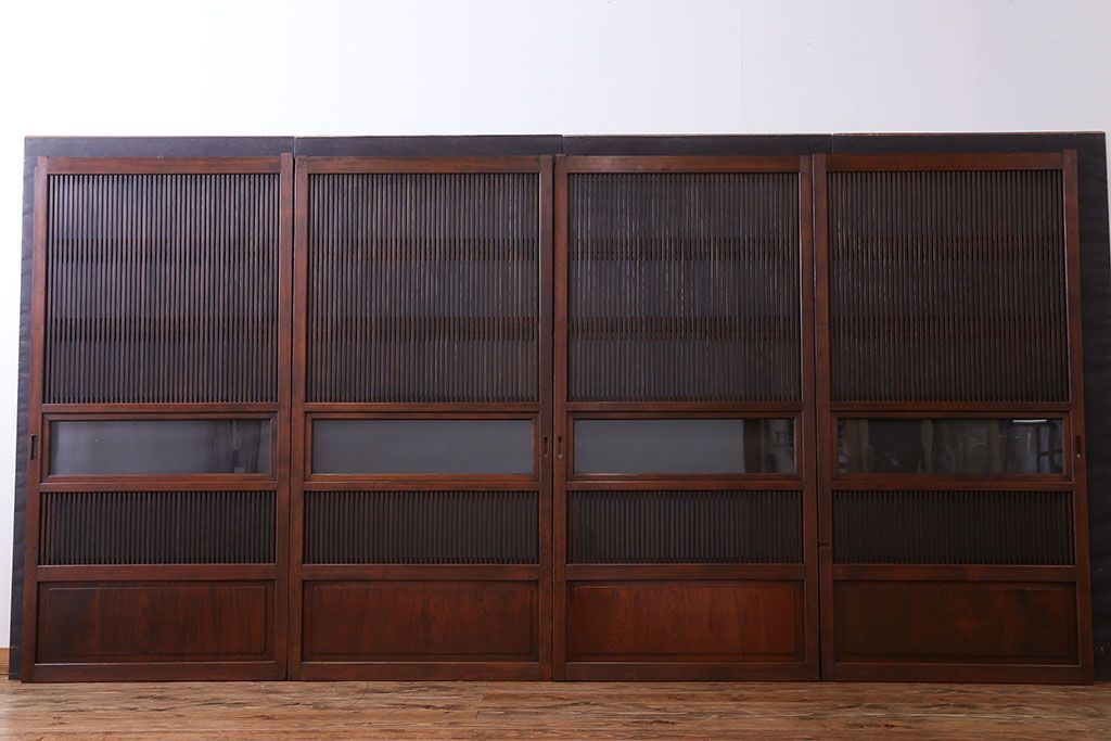 古民具・骨董　裏ガラス付き　格子戸4枚セット(3)