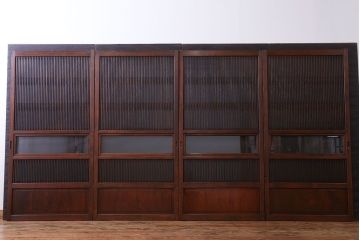 古民具・骨董　裏ガラス付き　格子戸4枚セット(3)