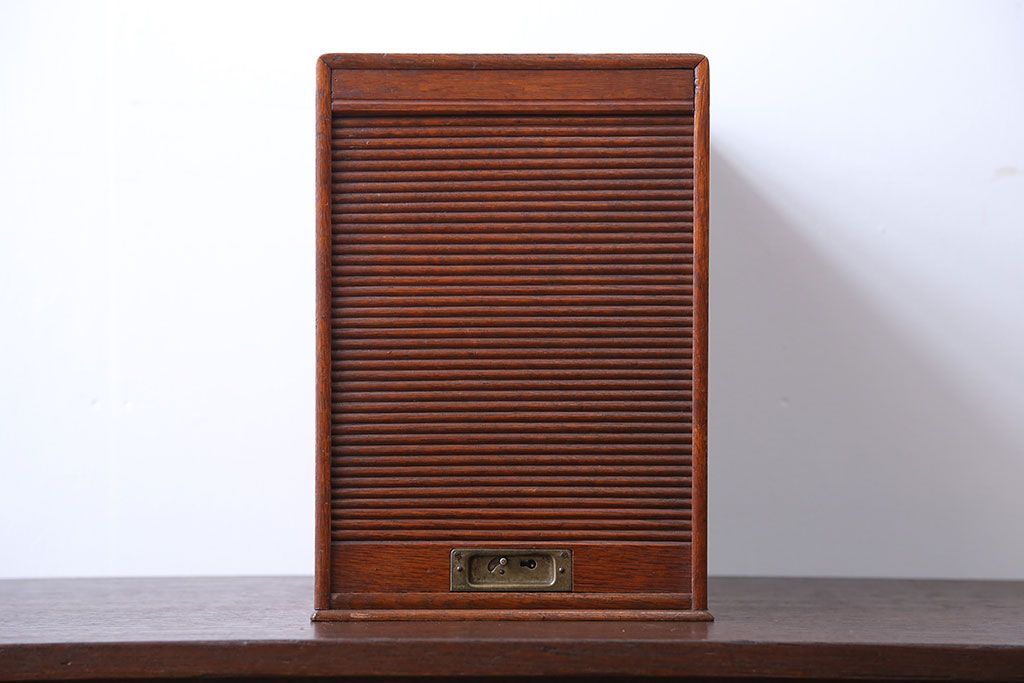 レトロ家具　昭和レトロ　ナラ材　シャッター付き小引き出し