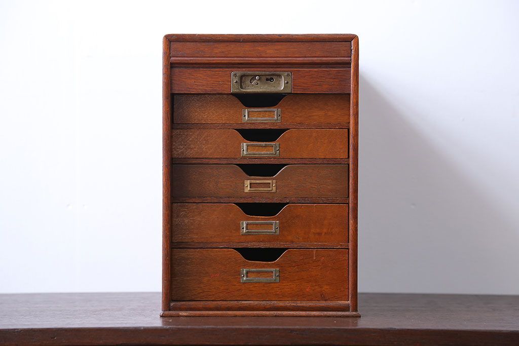 レトロ家具　昭和レトロ　ナラ材　シャッター付き小引き出し