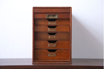レトロ家具　昭和レトロ　ナラ材　シャッター付き小引き出し