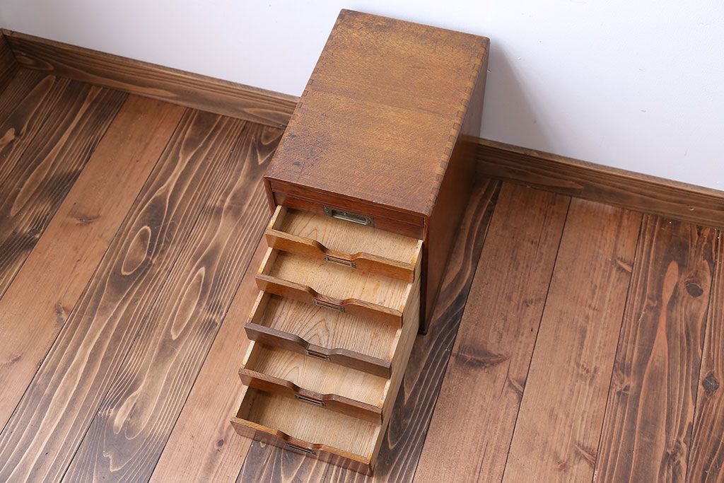 レトロ家具　昭和レトロ　ナラ材　シャッター付き小引き出し