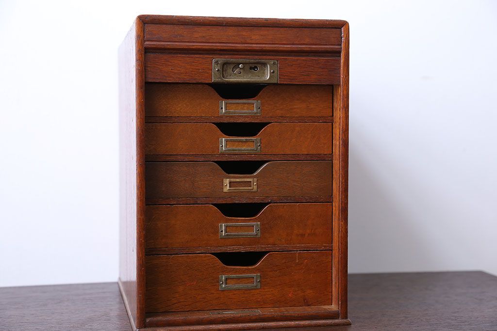 レトロ家具　昭和レトロ　ナラ材　シャッター付き小引き出し