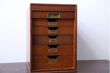 レトロ家具　昭和レトロ　ナラ材　シャッター付き小引き出し