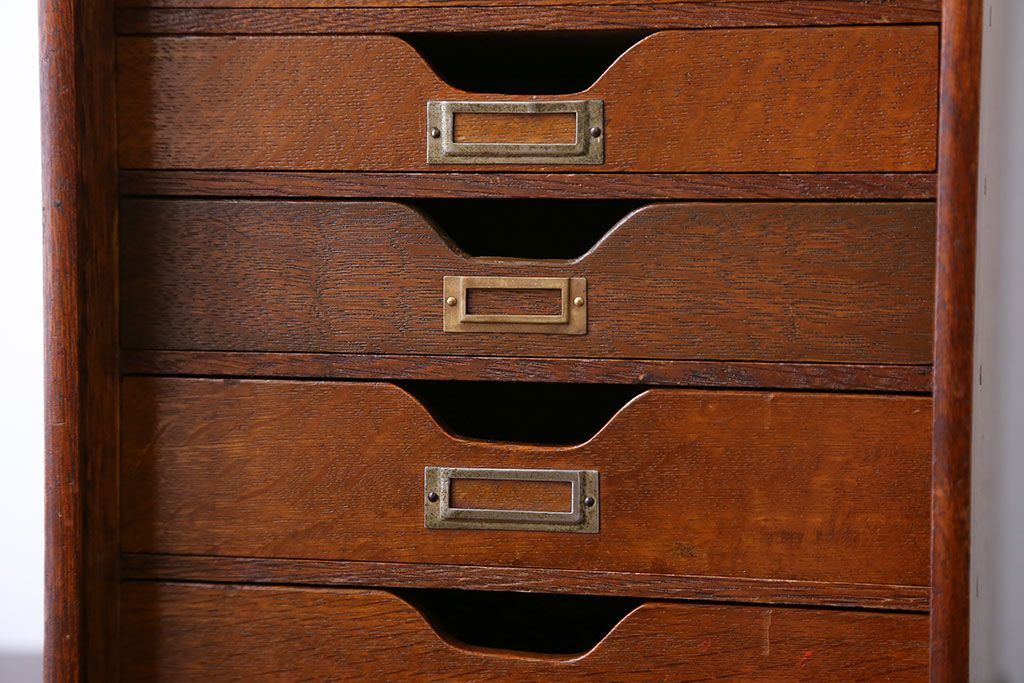 レトロ家具　昭和レトロ　ナラ材　シャッター付き小引き出し