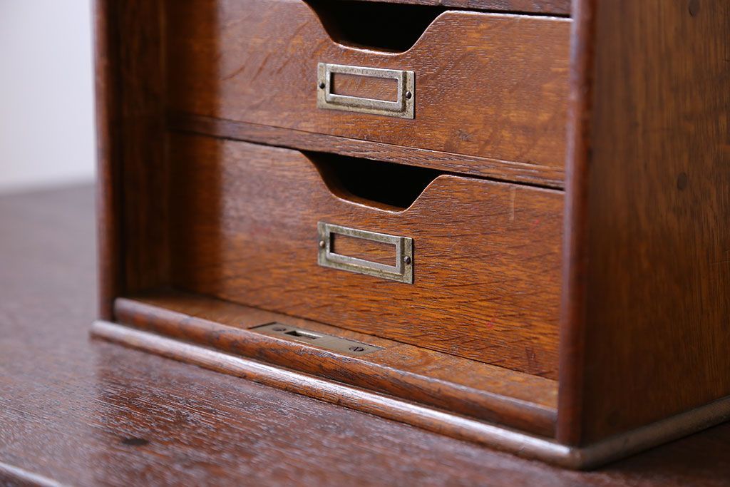 レトロ家具　昭和レトロ　ナラ材　シャッター付き小引き出し