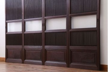 古民具・骨董　裏ガラス付き　格子戸4枚セット(6)