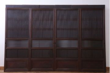 古民具・骨董　裏ガラス付き　格子戸4枚セット(6)