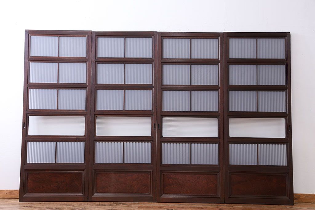 古民具・骨董　裏ガラス付き　格子戸4枚セット(6)