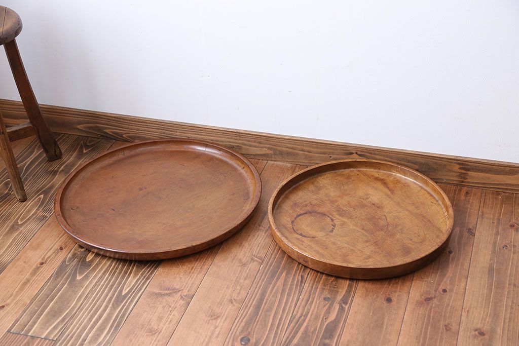 アンティーク雑貨　昭和レトロ　栃の木のお盆2枚セット