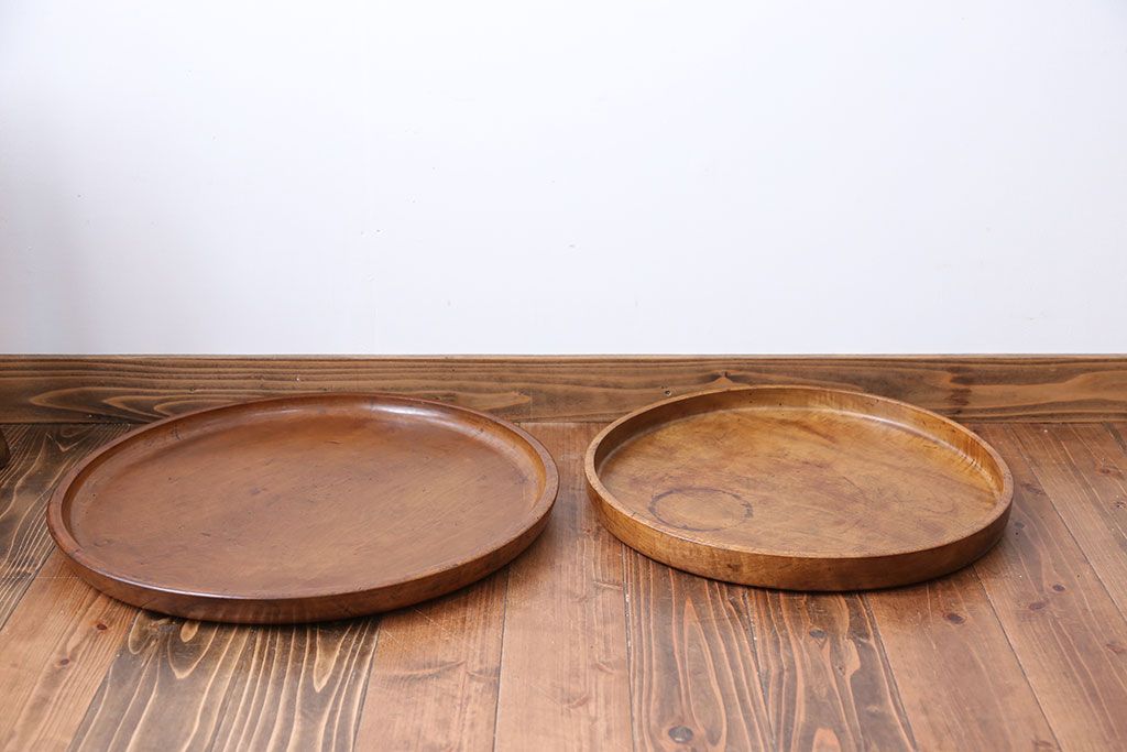 アンティーク雑貨　昭和レトロ　栃の木のお盆2枚セット