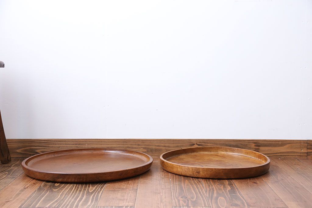 アンティーク雑貨　昭和レトロ　栃の木のお盆2枚セット