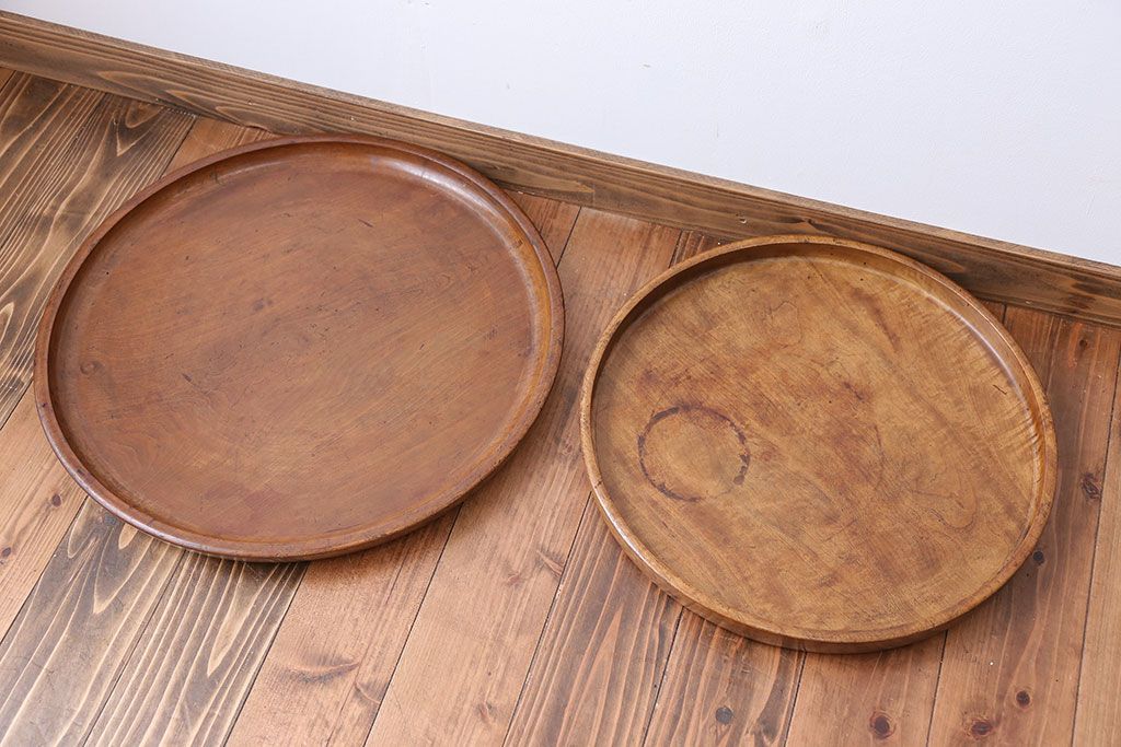 アンティーク雑貨　昭和レトロ　栃の木のお盆2枚セット