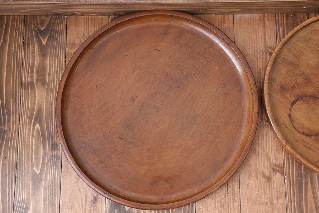 アンティーク雑貨　昭和レトロ　栃の木のお盆2枚セット